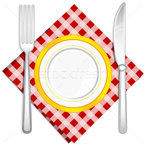 叉 刀 盤 插圖 勺子 餐巾 商業照片 © vectomart