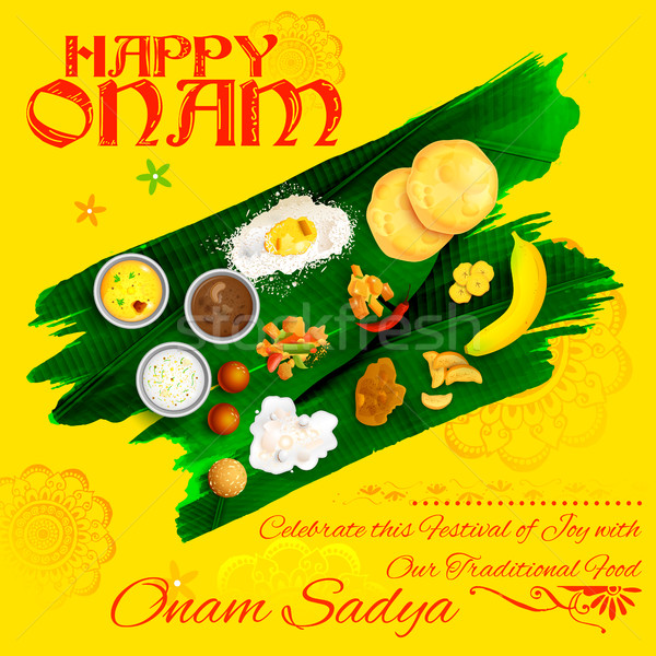 Onam Sadya feast on banana leaf Stock photo © vectomart