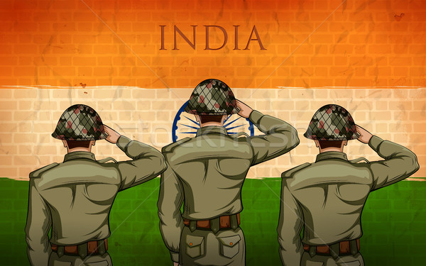 Stock photo: Indian Army soilder saluting falg of India with pride