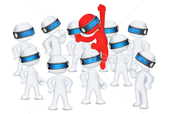 Red 3d Man jumping put of crowd Stock photo © vectomart