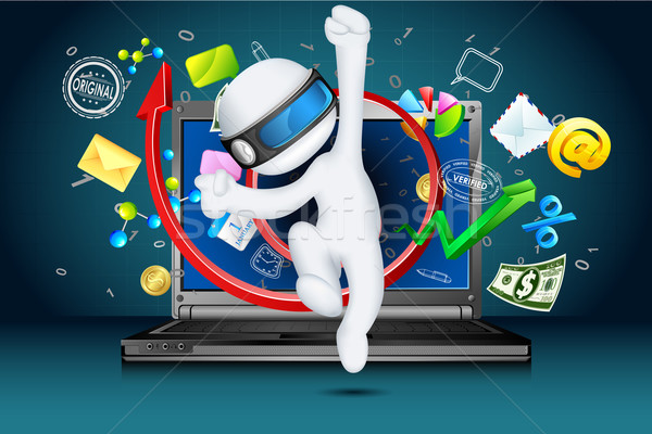 3d Business Man coming out of Laptop Stock photo © vectomart