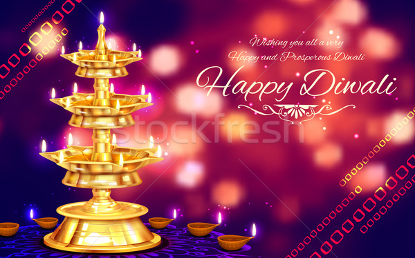 Golden diya stand on abstract Diwali background Stock photo © vectomart