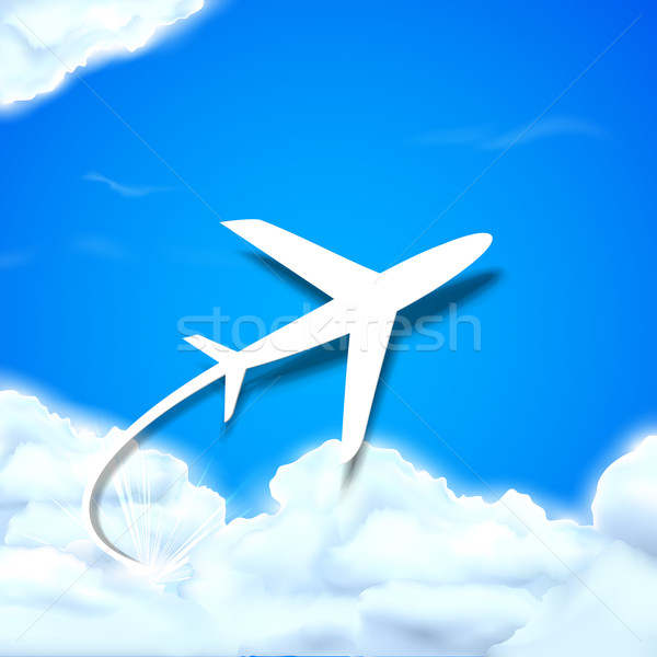 Avion care zboară nori ilustrare cer călători Imagine de stoc © vectomart