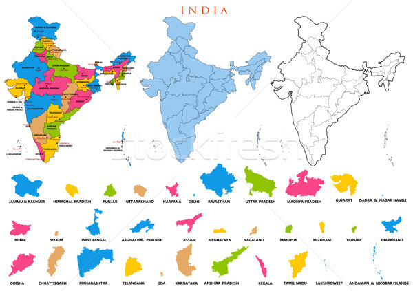 Detaliat hartă India Asia ţară Imagine de stoc © vectomart