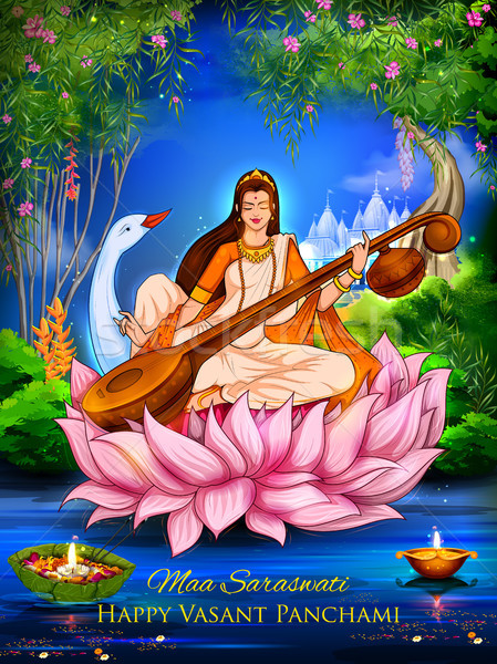 Goddess of Wisdom Saraswati for Vasant Panchami India festival background Stock photo © vectomart