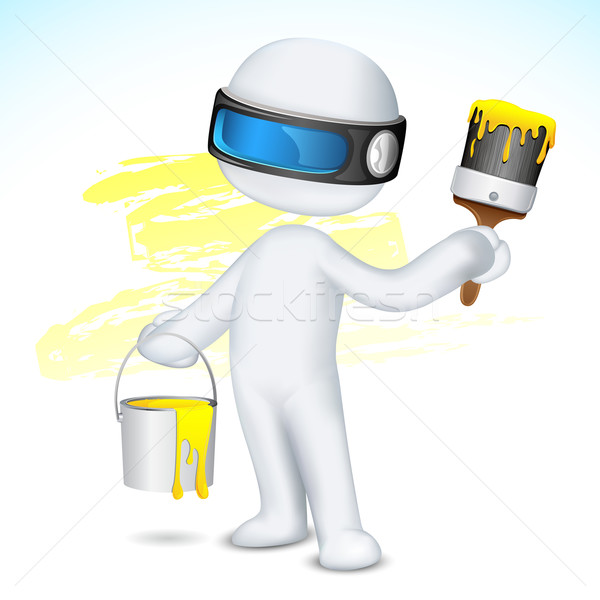 Foto stock: O · homem · 3d · balde · de · tinta · escove · ilustração · vetor