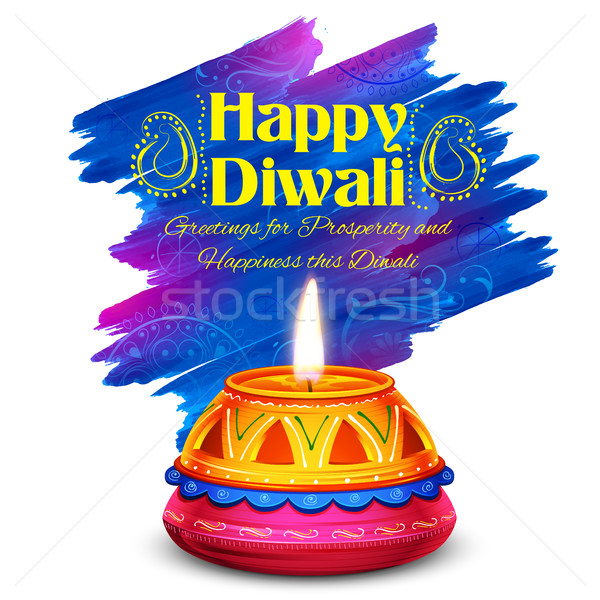Burning watercolor diya on happy Diwali Holiday background for light festival of India Stock photo © vectomart