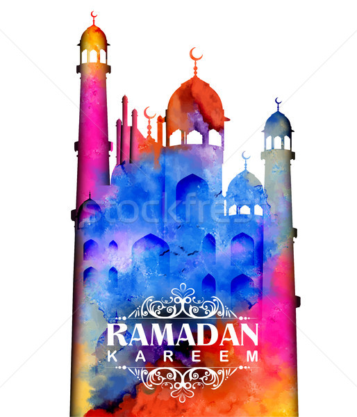 Ramadan Kareem Generous Ramadan greetings in Arabic freehand with mosque Stock photo © vectomart