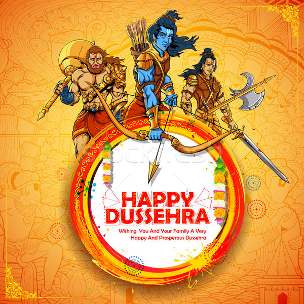 Lord Rama with Laxmana and Hanuman in Dussehra Navratri festival of India poster Stock photo © vectomart
