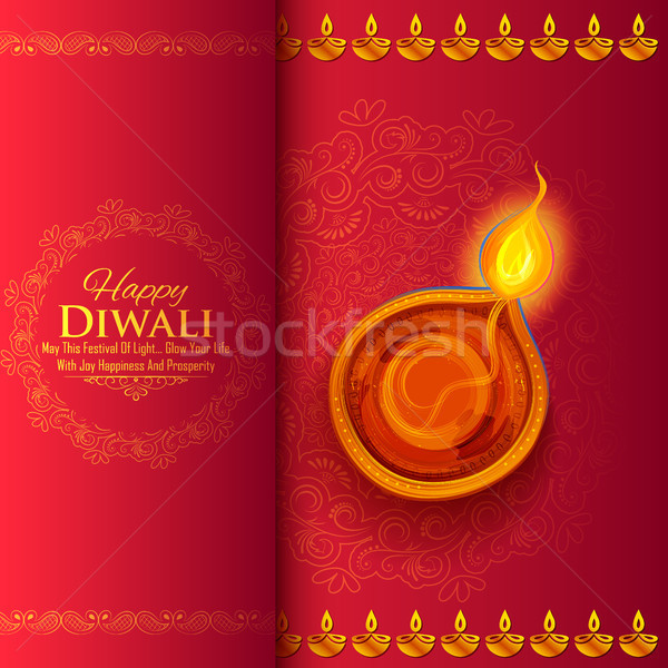 Burning diya on Happy Diwali Holiday background for light festival of India Stock photo © vectomart