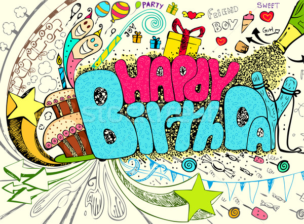 Anniversaire doodle illustration coloré joyeux anniversaire fête Photo stock © vectomart