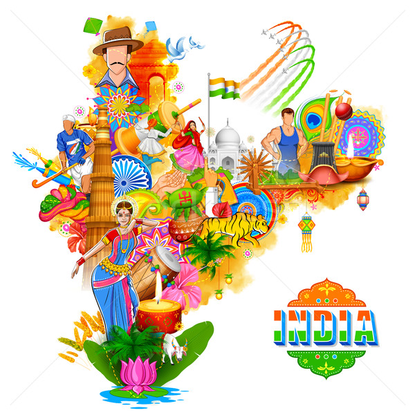 India background showing its incredible culture and diversity with monument, dance festival Stock photo © vectomart