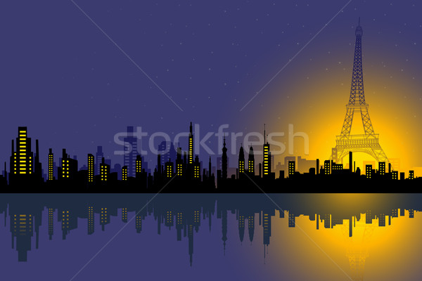 視圖 巴黎 艾菲爾鐵塔 插圖 建設 城市 商業照片 © vectomart