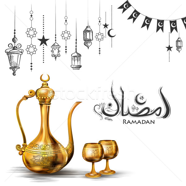 Ramadan Kareem Generous Ramadan greetings for Islam religious festival Eid with olden floral frame Stock photo © vectomart