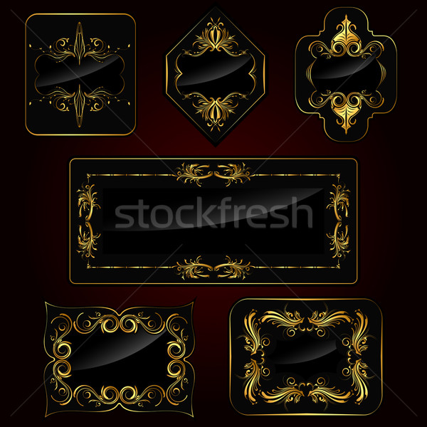 Establecer dorado marco ilustración negro arte Foto stock © vectomart