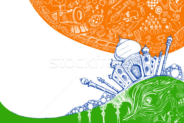 [[stock_photo]]: Taj · Mahal · tricolor · illustration · doodle · résumé · Voyage