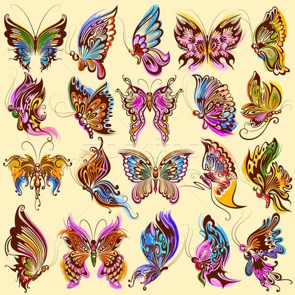 Stockfoto: Tattoo · kunst · ontwerp · vlinder · collectie · illustratie