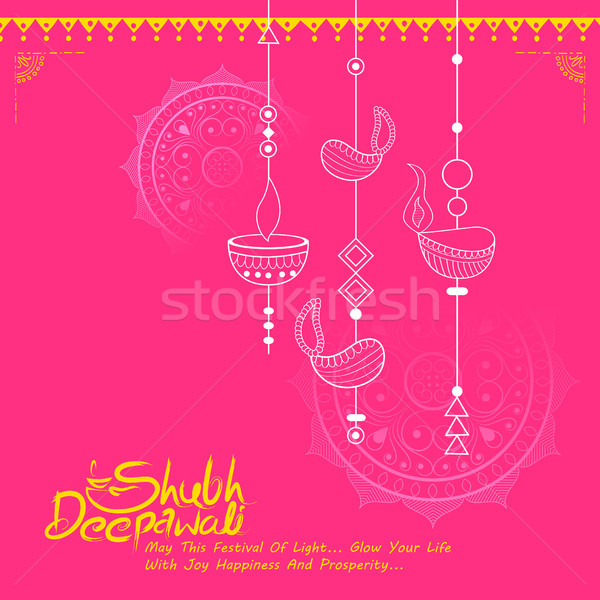 Burning diya on Diwali Holiday background for light festival of India with message in Hindi meaning  Stock photo © vectomart