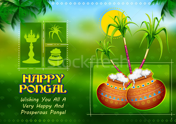 Happy Pongal Holiday Harvest Festival of Tamil Nadu South India greeting background Stock photo © vectomart