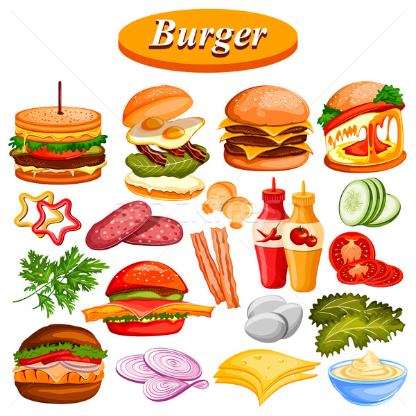 Different burger ingredient and sauce including ham, cheese Stock photo © vectomart