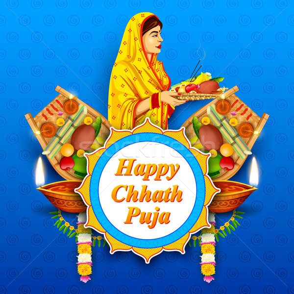 Stock photo: Happy Chhath Puja Holiday background for Sun festival of India