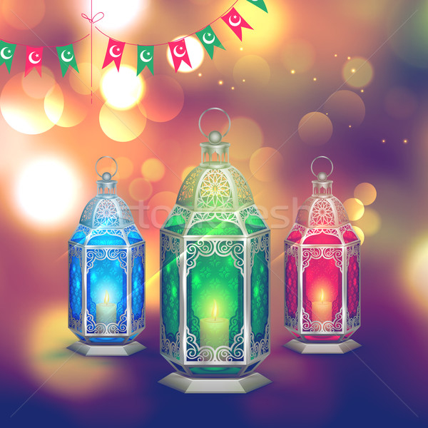 Illuminated lamp on Ramadan Kareem background Stock photo © vectomart