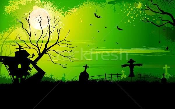 Foto stock: Halloween · casa · ilustración · abandonado · noche