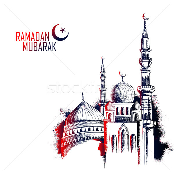 Ramadan Kareem Generous Ramadan greetings in Arabic freehand with mosque Stock photo © vectomart