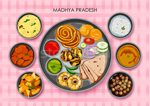 Traditional cuisine and food meal thali of Madhya Pradesh India Stock photo © vectomart
