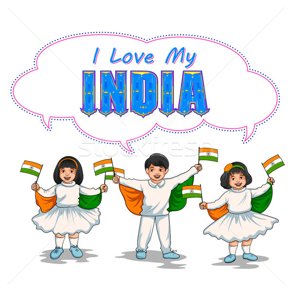 Indian kid holding flag of India with pride Stock photo © vectomart
