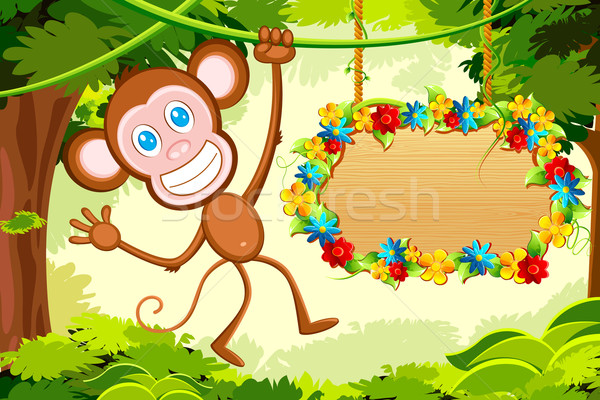 прыжки обезьяны иллюстрация джунгли цветочный знак Сток-фото © vectomart