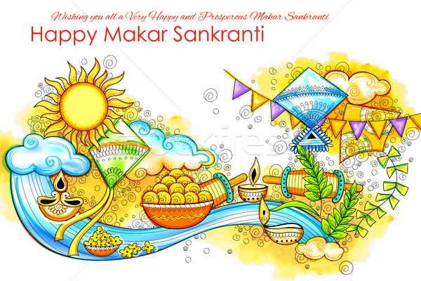 Makar Sankranti wallpaper with colorful kite for festival of India Stock photo © vectomart
