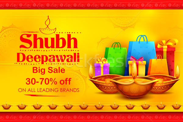 Burning diya on happy Diwali Holiday Sale promotion advertisement background for light festival of I Stock photo © vectomart