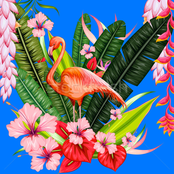 Egzotikus trópusi illusztráció flamingó virág tavasz Stock fotó © vectomart