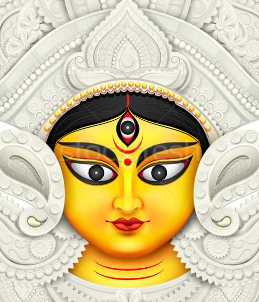 Stock photo: Goddess Durga Face in Happy Durga Puja Subh Navratri background