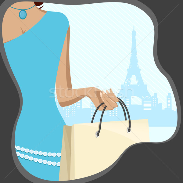 Bayan alışveriş çantası örnek Eyfel Kulesi arka plan kadın Stok fotoğraf © vectomart