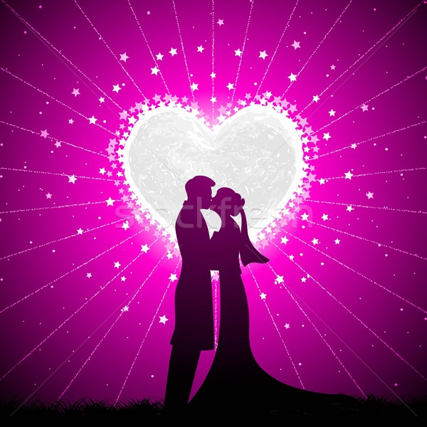 Valentin nap éjszaka illusztráció pár csók kilátás Stock fotó © vectomart