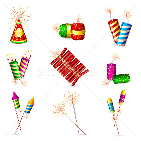 фейерверк иллюстрация набор красочный праздник весело Сток-фото © vectomart