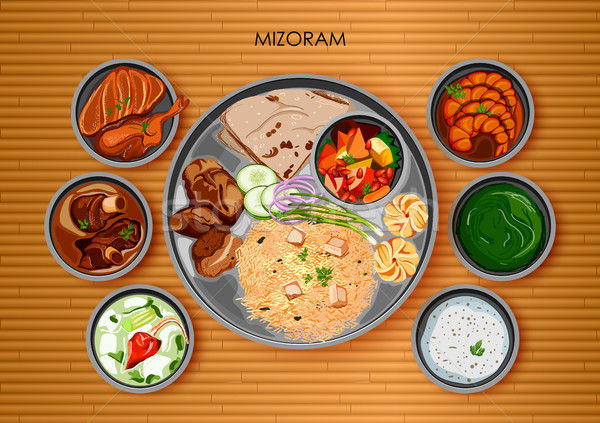 Traditional Mizorami cuisine and food meal thali of Mizoram India Stock photo © vectomart