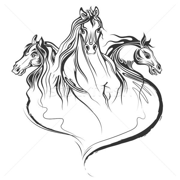 Stock photo: Tattoo art design of horse racing in line art