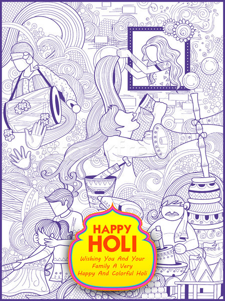 Happy Holi Doodle Background for Festival of Colors celebration greetings Stock photo © vectomart