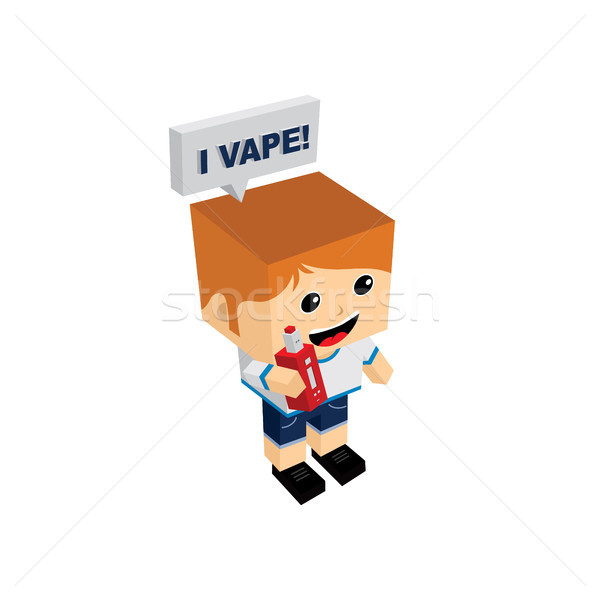 Stock photo: isometric block electric cigarette guy personal vaporizer