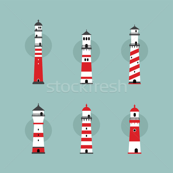 Plaj deniz feneri ayarlamak görmek vektör sanat Stok fotoğraf © vector1st