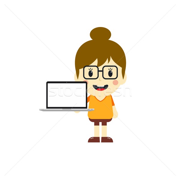 Cute Girl With Laptop Cartoon Character Vector Illustration C Vector1st 7448243 Stockfresh