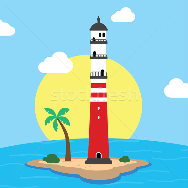 Plage phare vue vecteur art illustration [[stock_photo]] © vector1st
