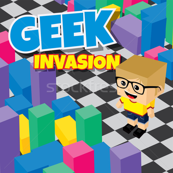 Geek мальчика вторжение видеоигра изометрический Сток-фото © vector1st