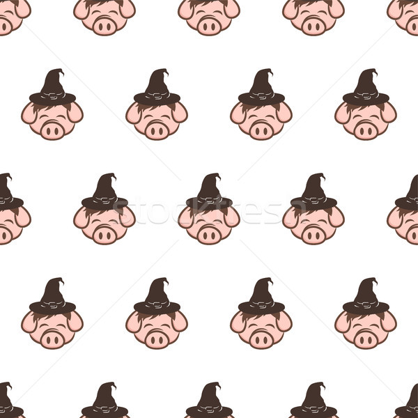 Stock photo: wizard pig pork bacon theme cartoon seamless pattern