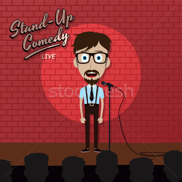 adult male stand up comedian cartoon character on red brick stage with spotlight Stock photo © vector1st
