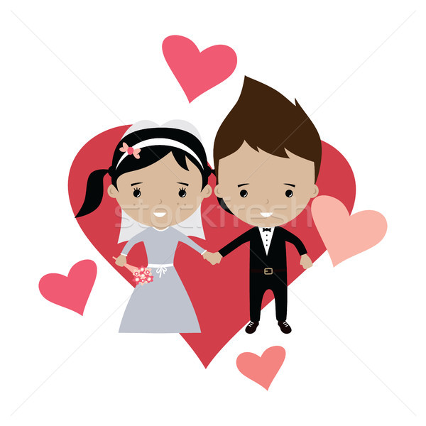 adorable groom and bride lovely marriage cartoon theme Stock photo © vector1st
