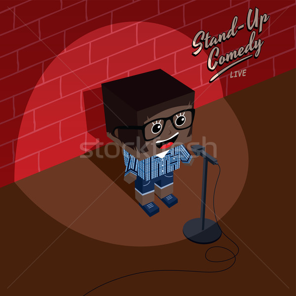 [[stock_photo]]: Stand · up · comédie · isométrique · cartoon · fille